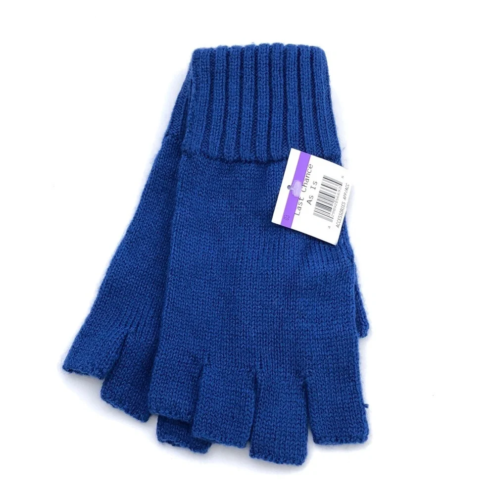 The Rail Blue Acrylic Knit Women’s Fingerless Ribbed Gloves New